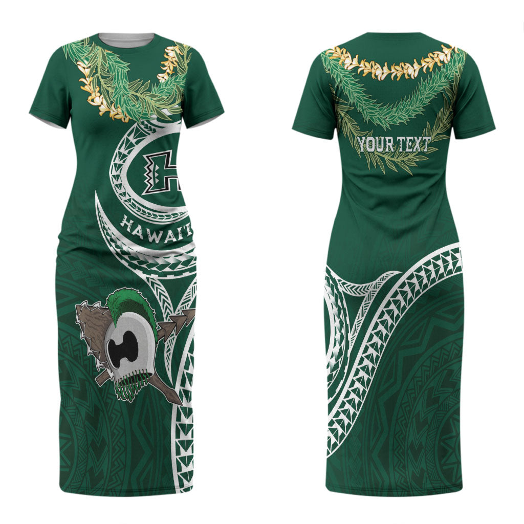 Hawaii Rainbow Warriors Alumni Personalized Family Matching Short Sleeve Bodycon Dress and Hawaiian Shirt Ti Maile Lei - Glory For The Warriors