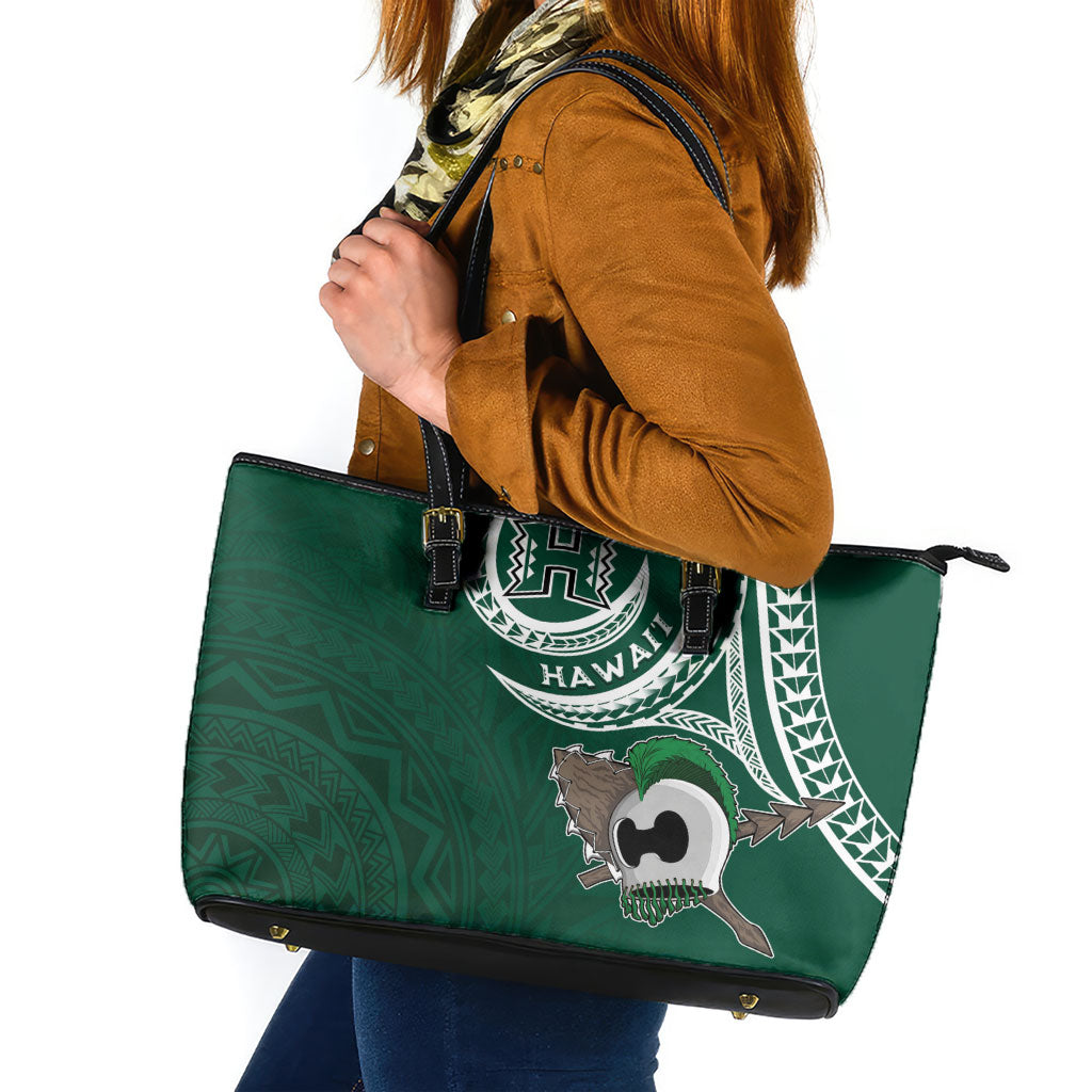 Hawaii Rainbow Warriors Alumni Leather Tote Bag Ti Maile Lei - Glory For The Warriors
