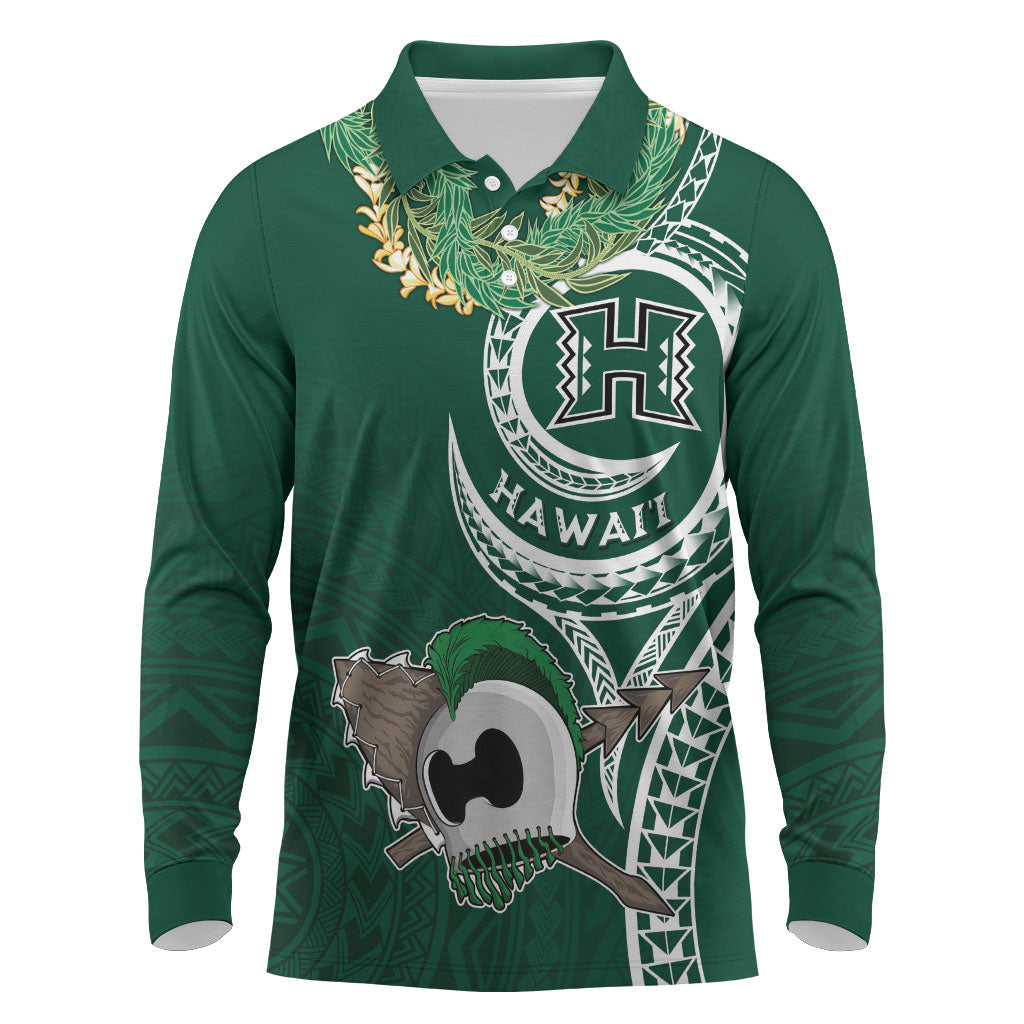 Hawaii Rainbow Warriors Alumni Personalized Long Sleeve Polo Shirt Ti Maile Lei - Glory For The Warriors