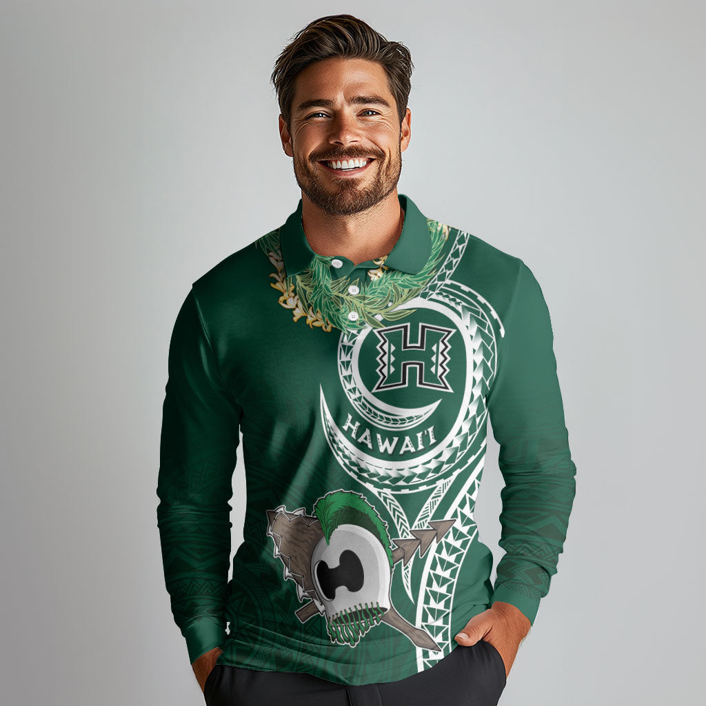 Hawaii Rainbow Warriors Alumni Personalized Long Sleeve Polo Shirt Ti Maile Lei - Glory For The Warriors