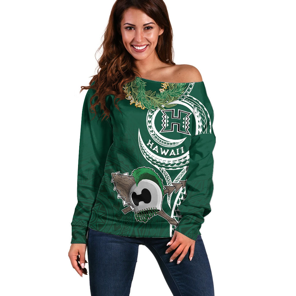 Hawaii Rainbow Warriors Alumni Personalized Off Shoulder Sweater Ti Maile Lei - Glory For The Warriors