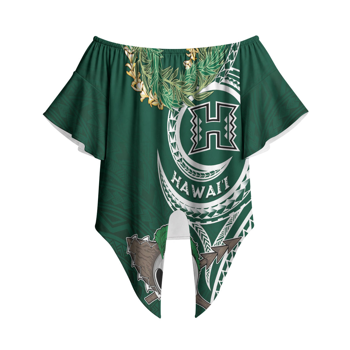Hawaii Rainbow Warriors Alumni Personalized Off Shoulder Wrap Waist Top Ti Maile Lei - Glory For The Warriors