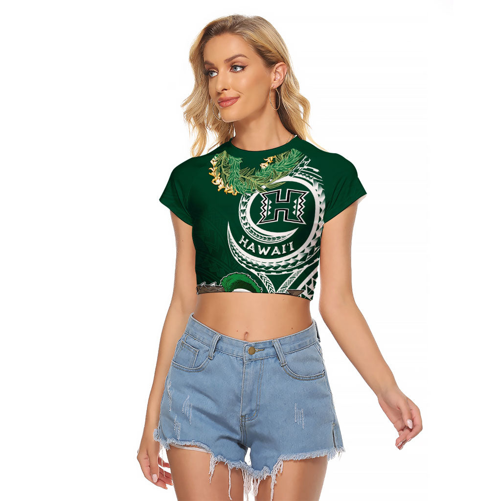 Hawaii Rainbow Warriors Alumni Personalized Raglan Cropped T Shirt Ti Maile Lei - Glory For The Warriors