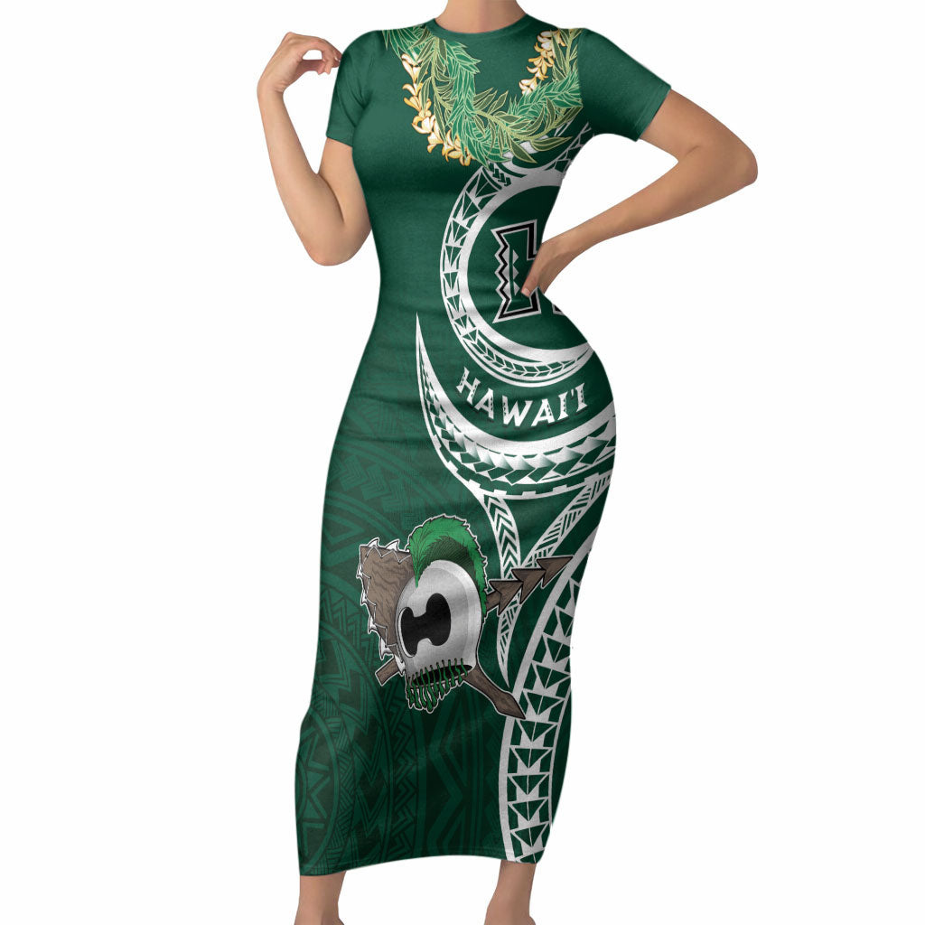 Hawaii Rainbow Warriors Alumni Personalized Short Sleeve Bodycon Dress Ti Maile Lei - Glory For The Warriors