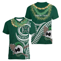 Hawaii Rainbow Warriors Alumni Personalized Women V-Neck T-Shirt Ti Maile Lei - Glory For The Warriors