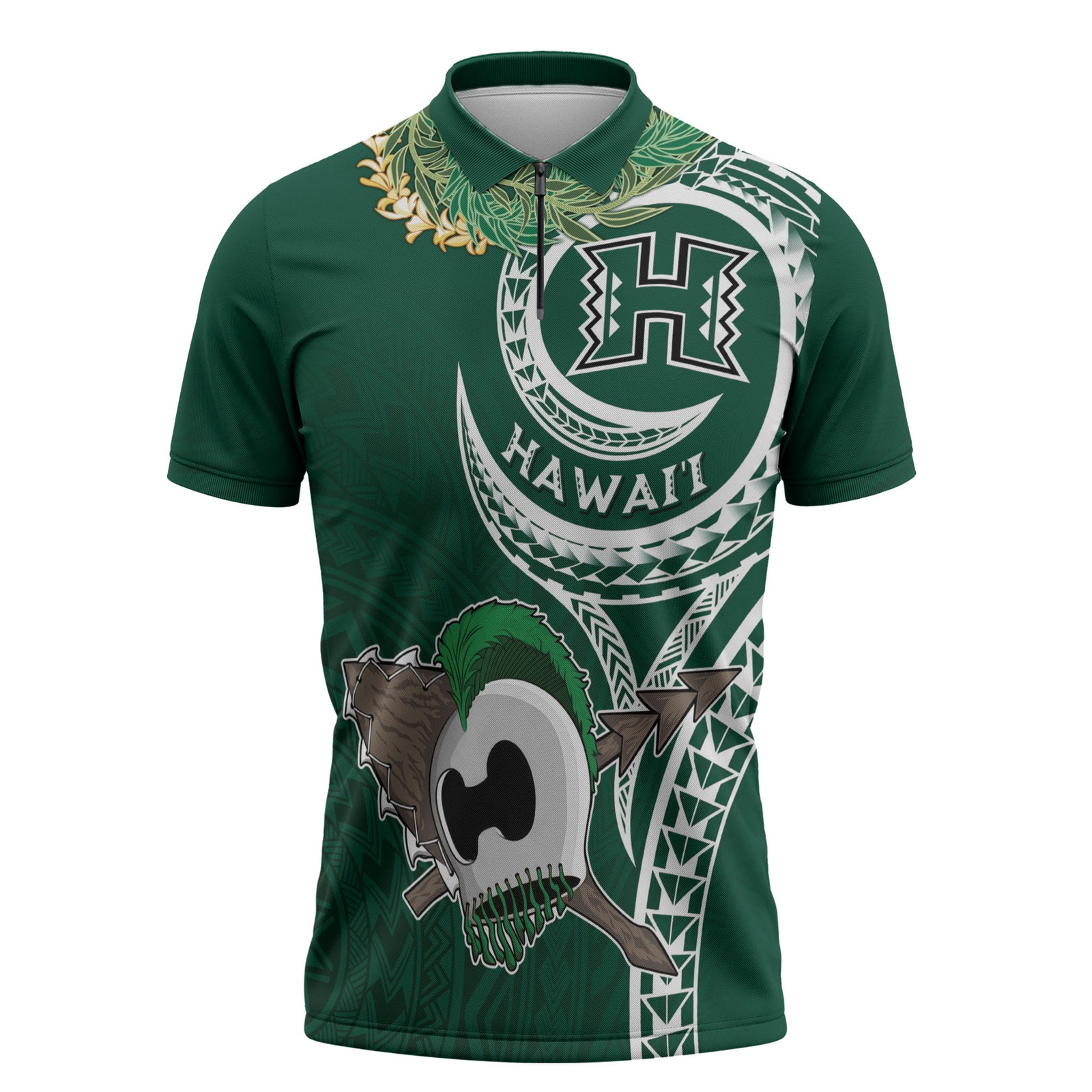 Hawaii Rainbow Warriors Alumni Personalized Zipper Polo Shirt Ti Maile Lei - Glory For The Warriors