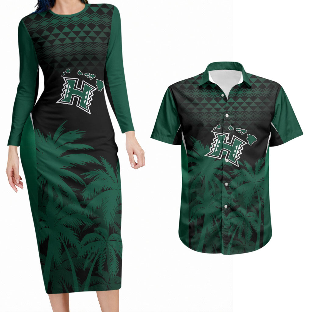 Hawaii Rainbow Warriors La'au Pama Personalized Couples Matching Long Sleeve Bodycon Dress and Hawaiian Shirt