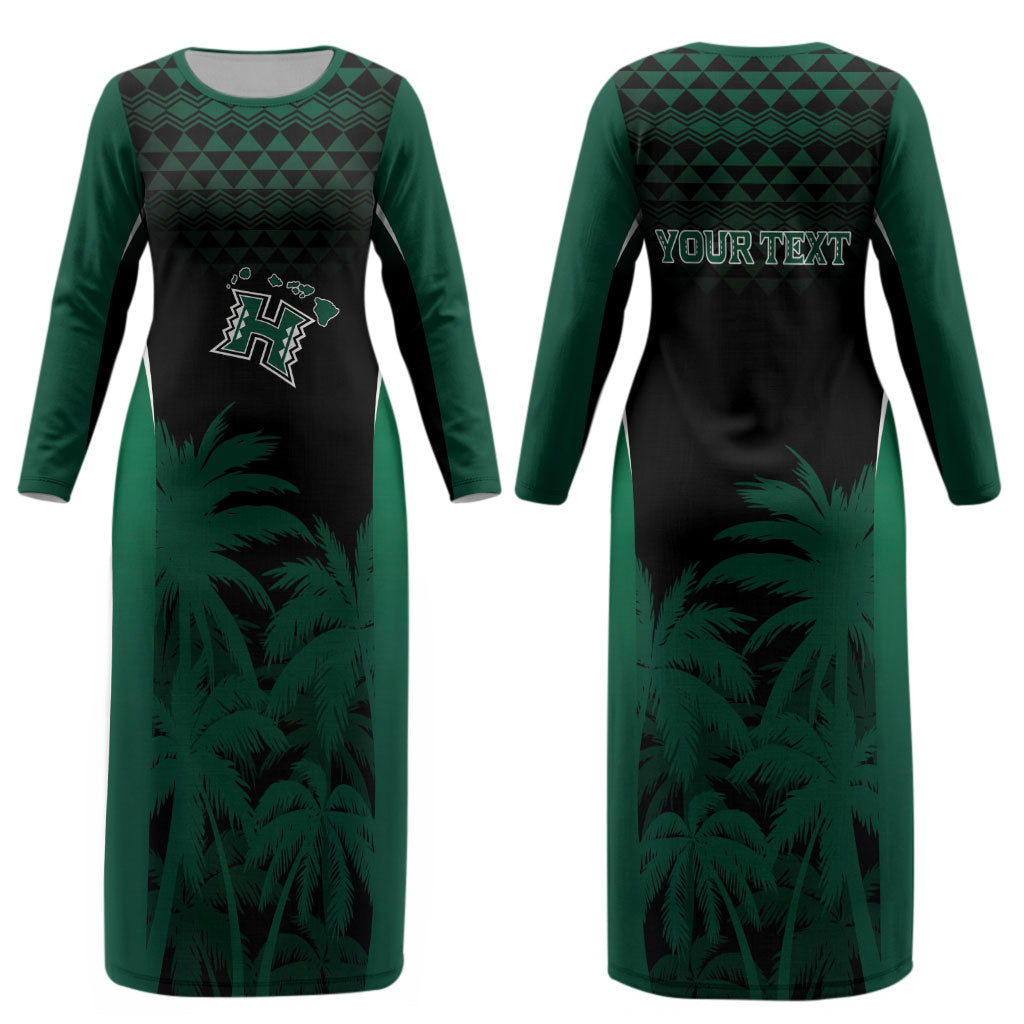 Hawaii Rainbow Warriors La'au Pama Personalized Couples Matching Long Sleeve Bodycon Dress and Long Sleeve Button Shirt