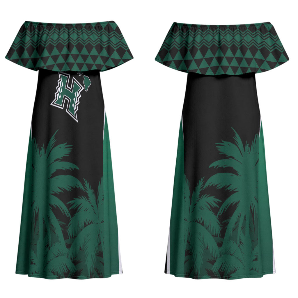 Hawaii Rainbow Warriors La'au Pama Personalized Couples Matching Off Shoulder Maxi Dress and Hawaiian Shirt