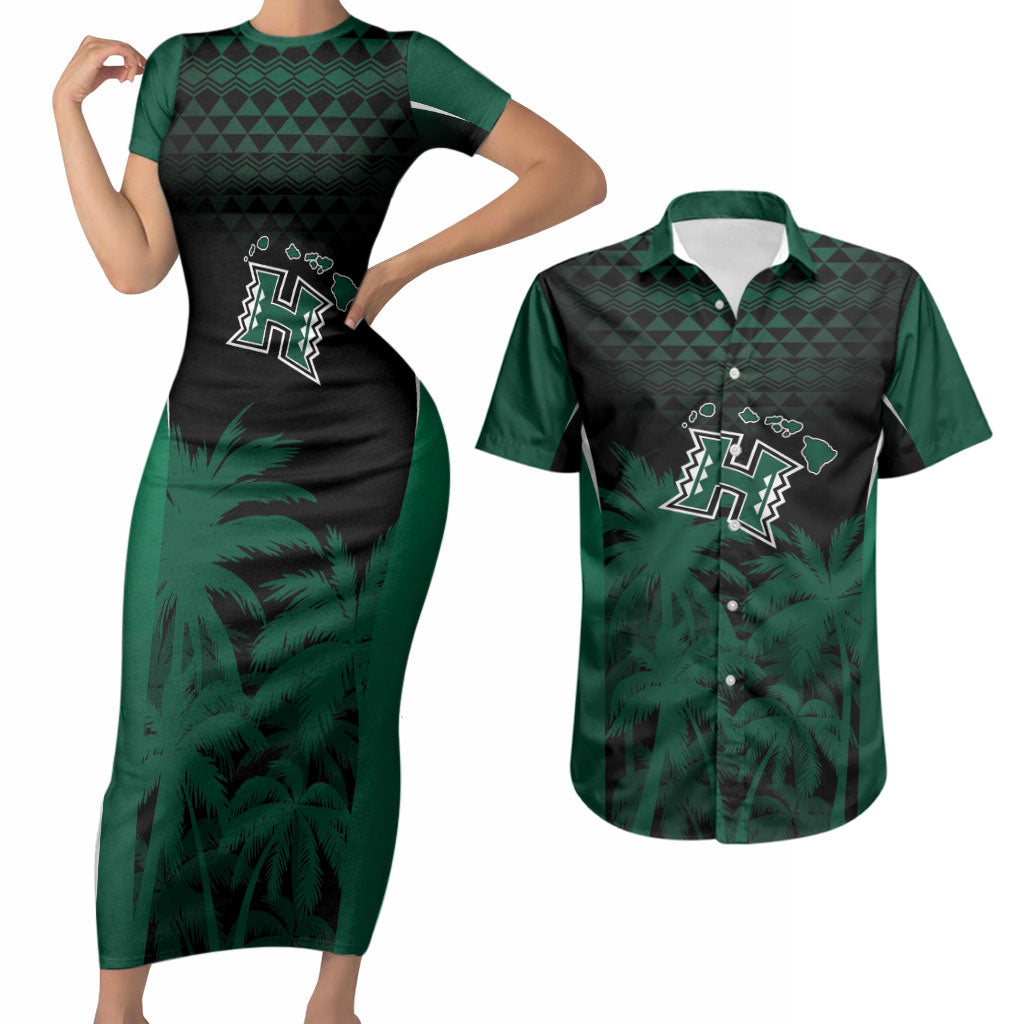 Hawaii Rainbow Warriors La'au Pama Personalized Couples Matching Short Sleeve Bodycon Dress and Hawaiian Shirt