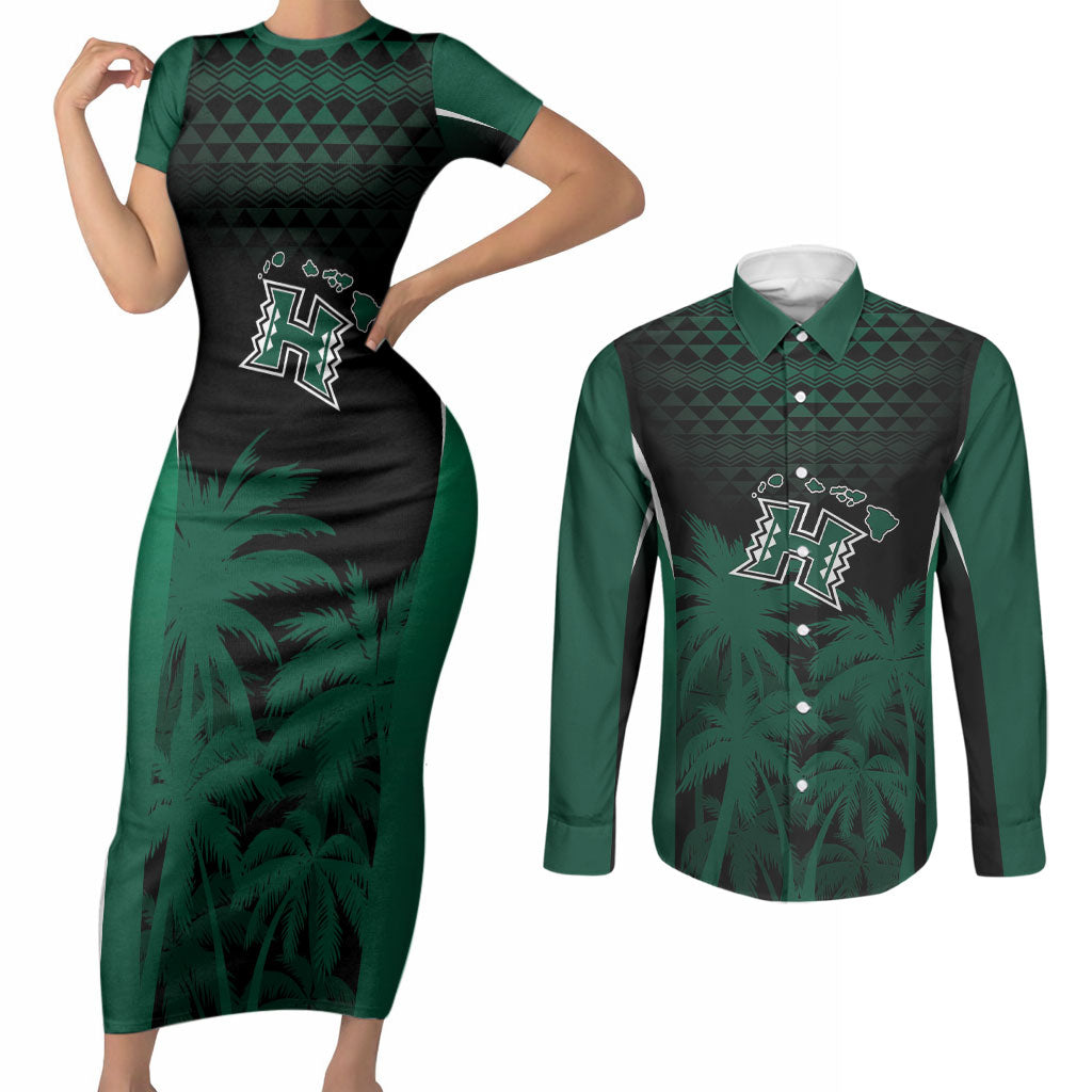 Hawaii Rainbow Warriors La'au Pama Personalized Couples Matching Short Sleeve Bodycon Dress and Long Sleeve Button Shirt