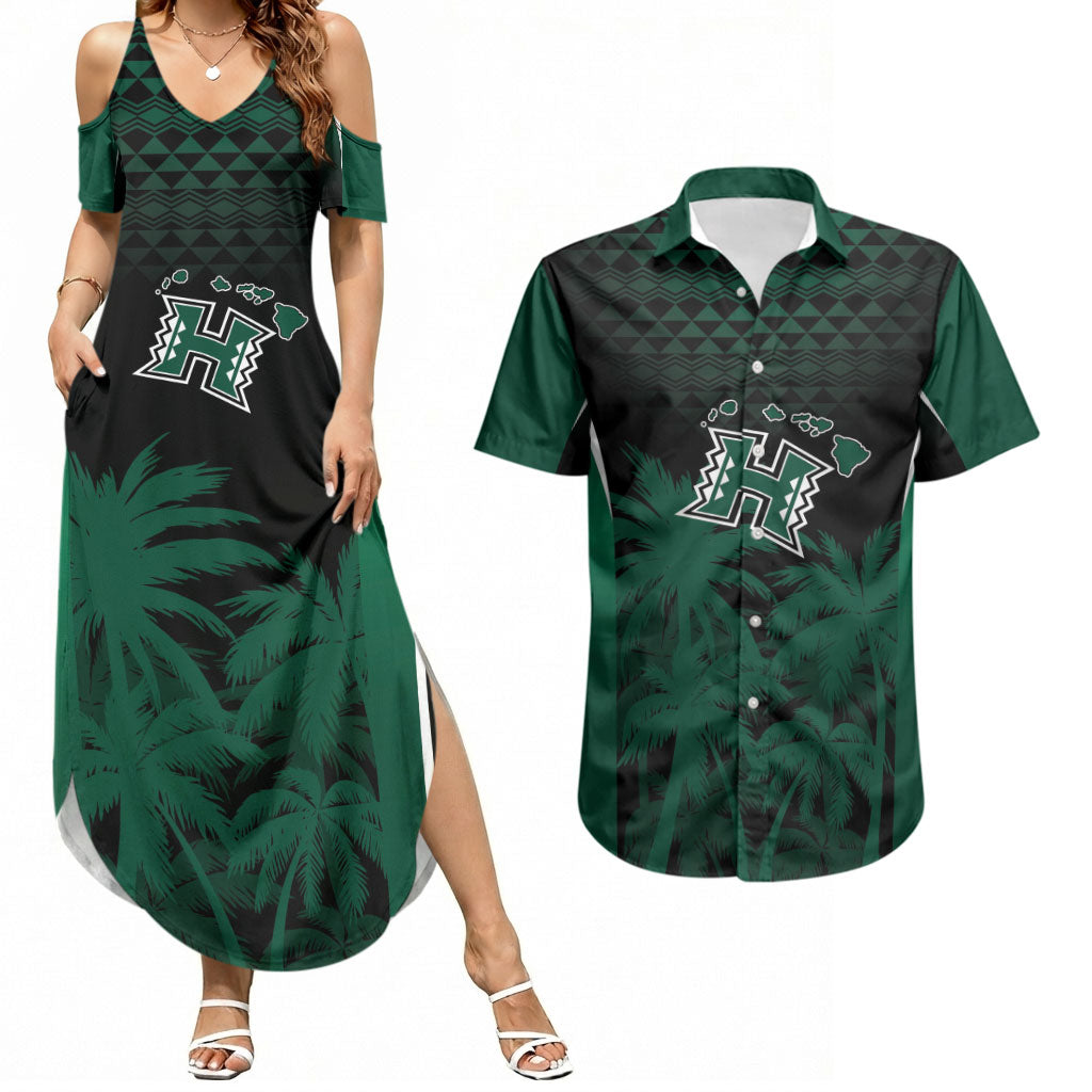 Hawaii Rainbow Warriors La'au Pama Personalized Couples Matching Summer Maxi Dress and Hawaiian Shirt