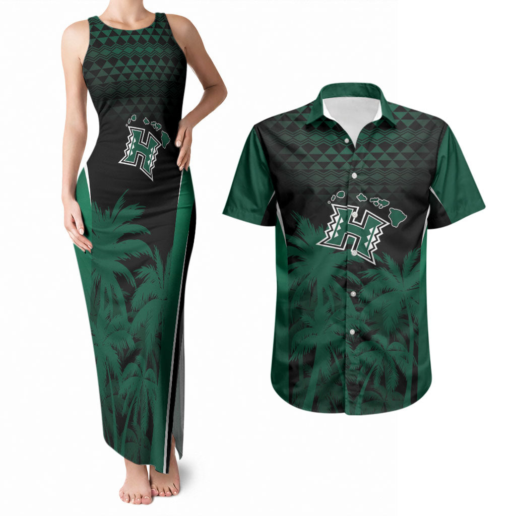 Hawaii Rainbow Warriors La'au Pama Personalized Couples Matching Tank Maxi Dress and Hawaiian Shirt