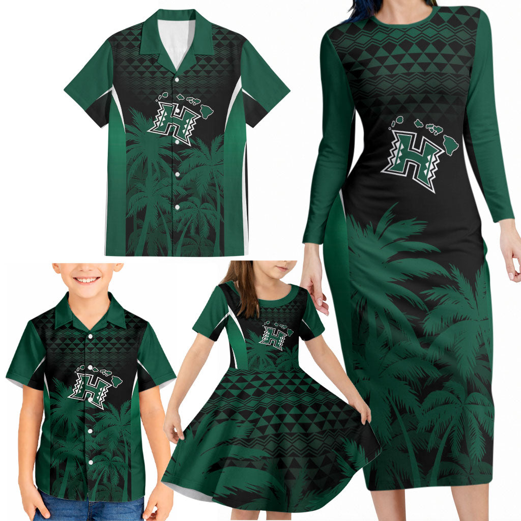 Hawaii Rainbow Warriors La'au Pama Personalized Family Matching Long Sleeve Bodycon Dress and Hawaiian Shirt