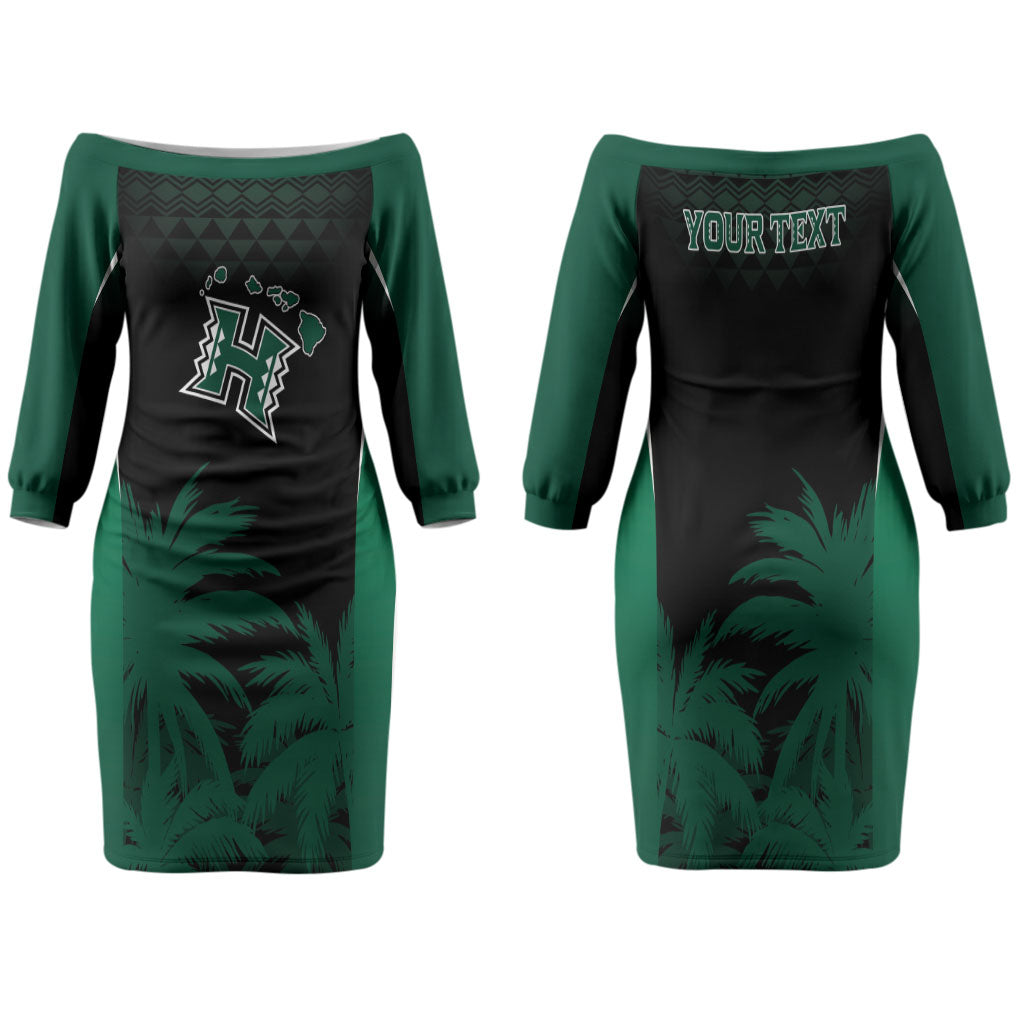 Hawaii Rainbow Warriors La'au Pama Personalized Family Matching Off The Shoulder Long Sleeve Dress and Hawaiian Shirt