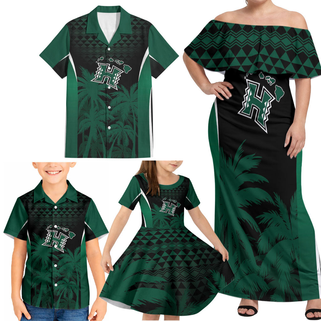Hawaii Rainbow Warriors La'au Pama Personalized Family Matching Off Shoulder Maxi Dress and Hawaiian Shirt