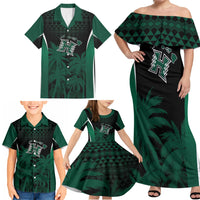 Hawaii Rainbow Warriors La'au Pama Personalized Family Matching Off Shoulder Maxi Dress and Hawaiian Shirt