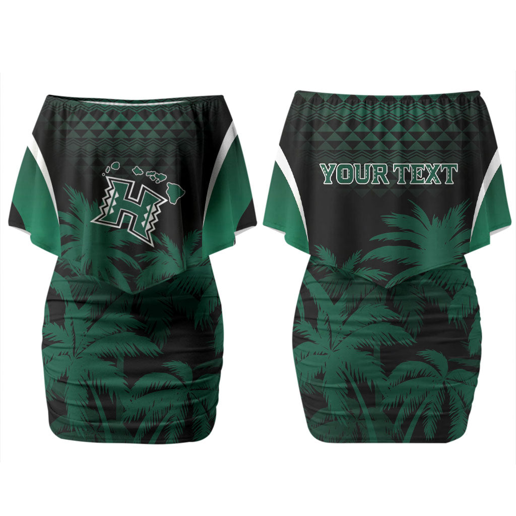 Hawaii Rainbow Warriors La'au Pama Personalized Family Matching Off Shoulder Short Dress and Hawaiian Shirt