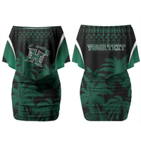 Hawaii Rainbow Warriors La'au Pama Personalized Family Matching Off Shoulder Short Dress and Hawaiian Shirt