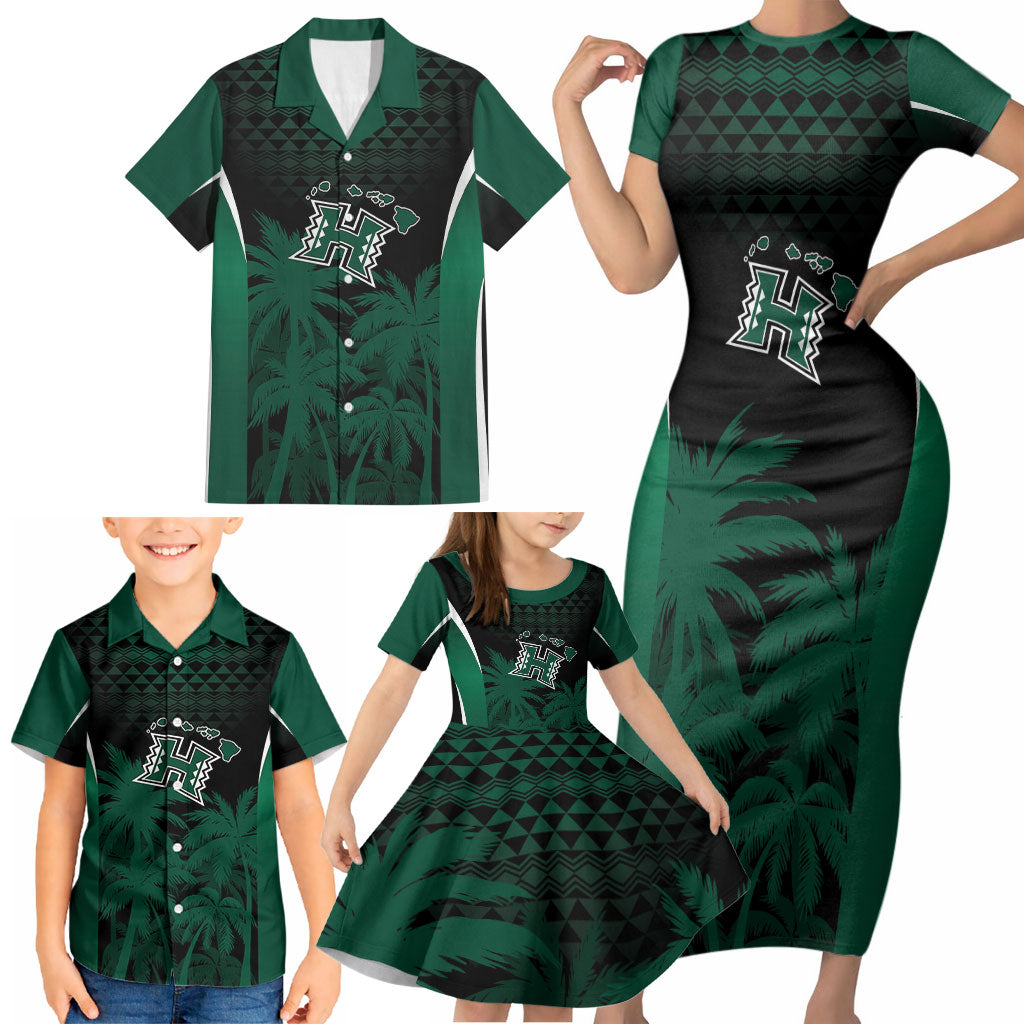Hawaii Rainbow Warriors La'au Pama Personalized Family Matching Short Sleeve Bodycon Dress and Hawaiian Shirt