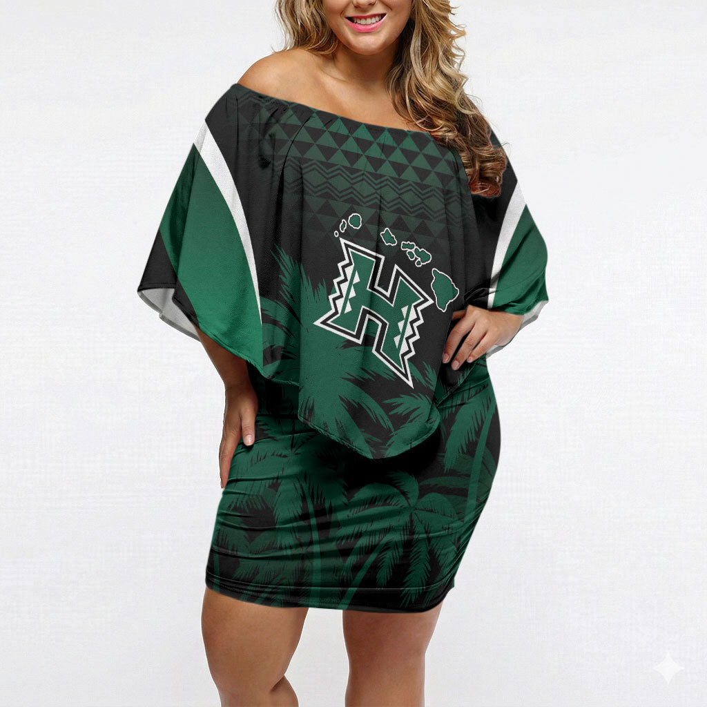 Hawaii Rainbow Warriors La'au Pama Personalized Off Shoulder Short Dress