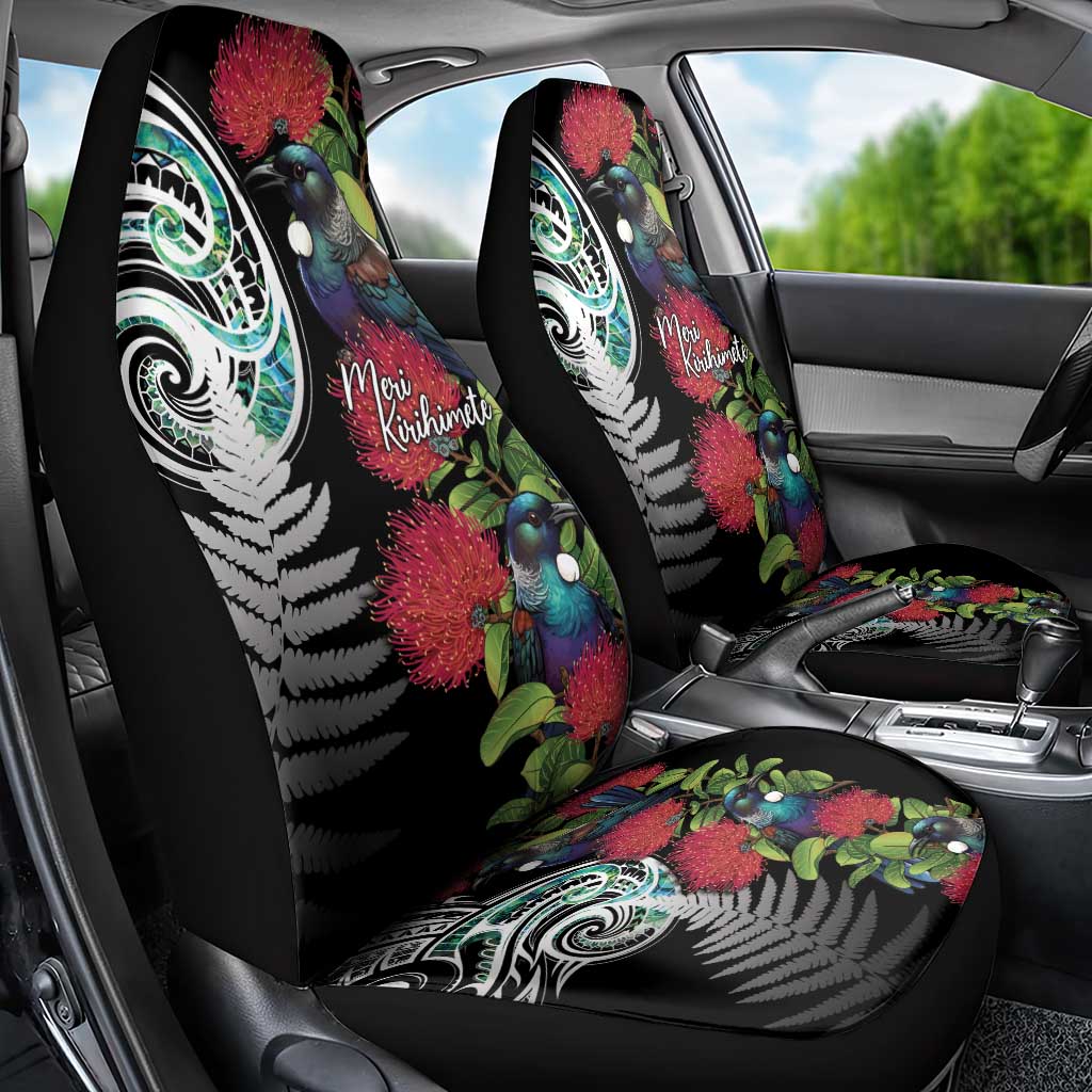 Meri Kirihimete New Zealand Car Seat Cover Tui on Pohutukawa