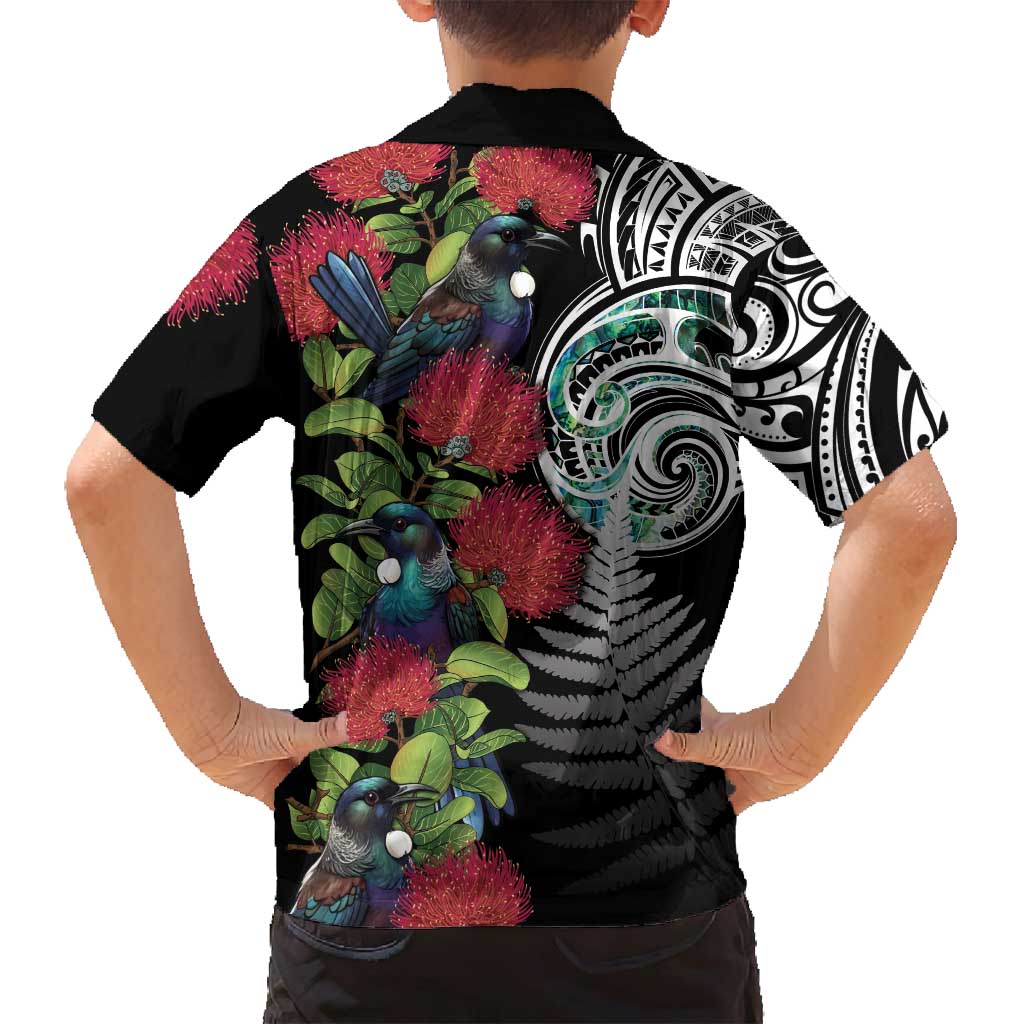 Meri Kirihimete New Zealand Family Matching Long Sleeve Bodycon Dress and Hawaiian Shirt Tui on Pohutukawa LT7 - Polynesian Pride