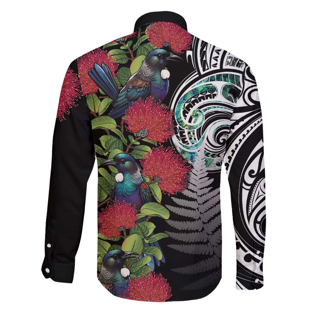 Meri Kirihimete New Zealand Family Matching Long Sleeve Bodycon Dress and Hawaiian Shirt Tui on Pohutukawa LT7 - Polynesian Pride