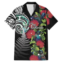 Meri Kirihimete New Zealand Family Matching Mermaid Dress and Hawaiian Shirt Tui on Pohutukawa LT7 Dad's Shirt - Short Sleeve Black - Polynesian Pride
