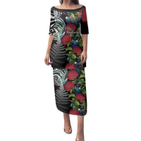 Meri Kirihimete New Zealand Family Matching Puletasi and Hawaiian Shirt Tui on Pohutukawa LT7 Mom's Dress Black - Polynesian Pride