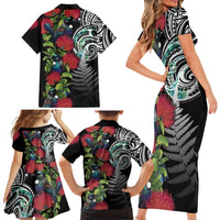 Meri Kirihimete New Zealand Family Matching Short Sleeve Bodycon Dress and Hawaiian Shirt Tui on Pohutukawa LT7 - Polynesian Pride