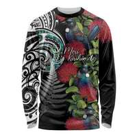 Meri Kirihimete New Zealand Long Sleeve Shirt Tui on Pohutukawa