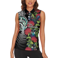 Meri Kirihimete New Zealand Women Sleeveless Polo Shirt Tui on Pohutukawa LT7 - Polynesian Pride