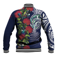 Meri Kirihimete New Zealand Baseball Jacket Tui on Pohutukawa - Blue Ver