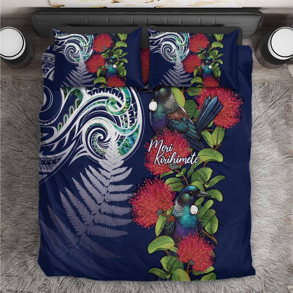 Meri Kirihimete New Zealand Bedding Set Tui on Pohutukawa - Blue Ver