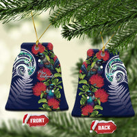 Meri Kirihimete New Zealand Ceramic Ornament Tui on Pohutukawa - Blue Ver