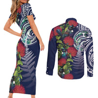 Meri Kirihimete New Zealand Couples Matching Short Sleeve Bodycon Dress and Long Sleeve Button Shirt Tui on Pohutukawa - Blue Ver LT7 - Polynesian Pride