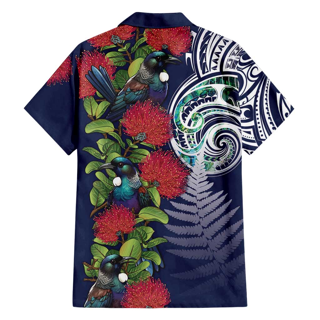 Meri Kirihimete New Zealand Family Matching Long Sleeve Bodycon Dress and Hawaiian Shirt Tui on Pohutukawa - Blue Ver LT7 - Polynesian Pride