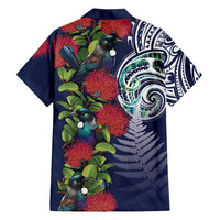 Meri Kirihimete New Zealand Family Matching Long Sleeve Bodycon Dress and Hawaiian Shirt Tui on Pohutukawa - Blue Ver LT7 - Polynesian Pride