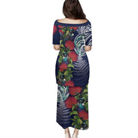 Meri Kirihimete New Zealand Family Matching Puletasi and Hawaiian Shirt Tui on Pohutukawa - Blue Ver LT7 - Polynesian Pride