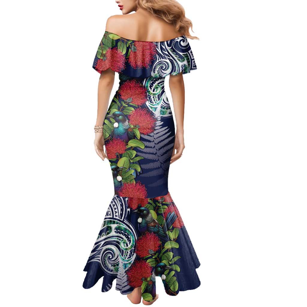 Meri Kirihimete New Zealand Mermaid Dress Tui on Pohutukawa - Blue Ver LT7 - Polynesian Pride