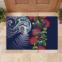 Meri Kirihimete New Zealand Rubber Doormat Tui on Pohutukawa - Blue Ver