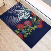 Meri Kirihimete New Zealand Rubber Doormat Tui on Pohutukawa - Blue Ver