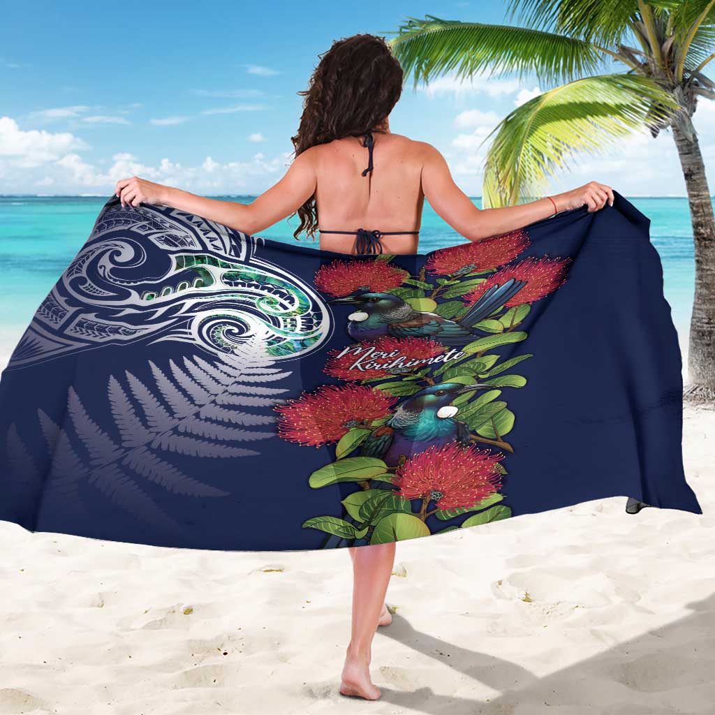 Meri Kirihimete New Zealand Sarong Tui on Pohutukawa - Blue Ver