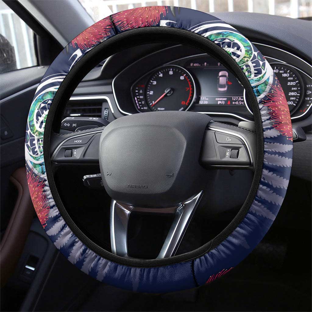 Meri Kirihimete New Zealand Steering Wheel Cover Tui on Pohutukawa - Blue Ver