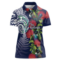 Meri Kirihimete New Zealand Women Polo Shirt Tui on Pohutukawa - Blue Ver LT7 Female Blue - Polynesian Pride