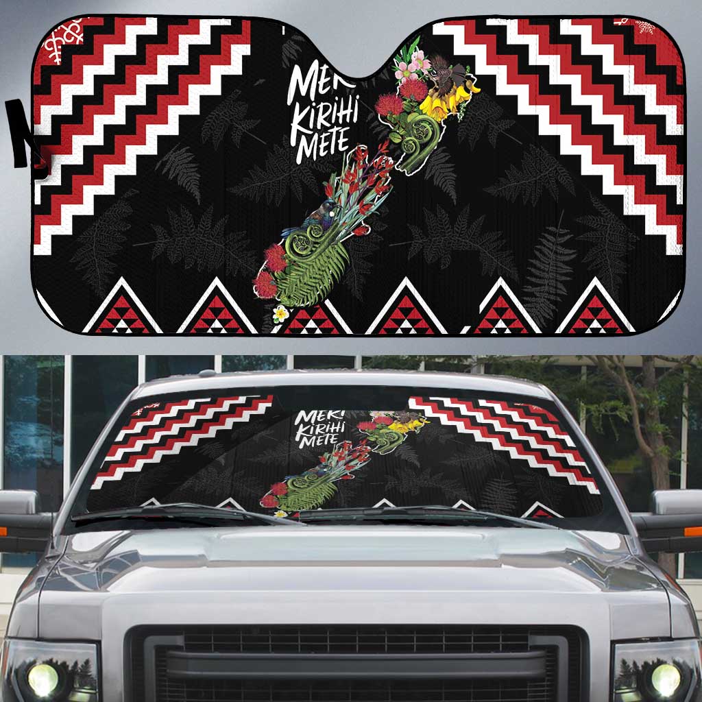 New Zealand Christmas Taniko Poutama Auto Sun Shade Flora Map with Birds - Polynesian Pride