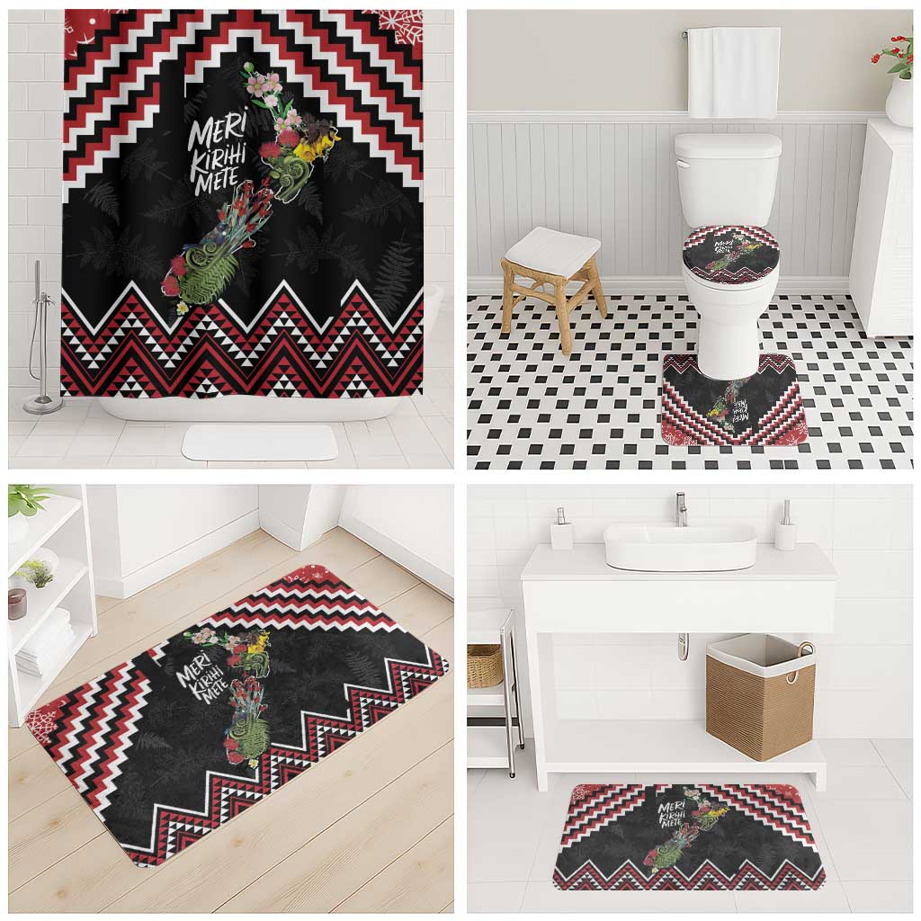 New Zealand Christmas Taniko Poutama Bathroom Set Flora Map with Birds - Polynesian Pride