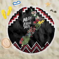 New Zealand Christmas Taniko Poutama Beach Blanket Flora Map with Birds - Polynesian Pride