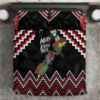 New Zealand Christmas Taniko Poutama Bedding Set Flora Map with Birds - Polynesian Pride